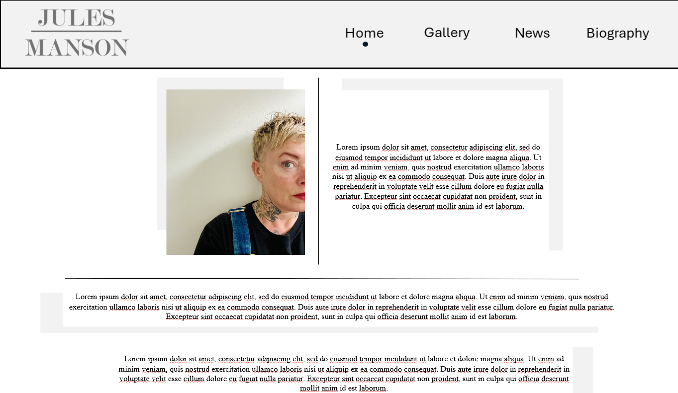 A 'Biography' page design showing a template layout with placeholder text